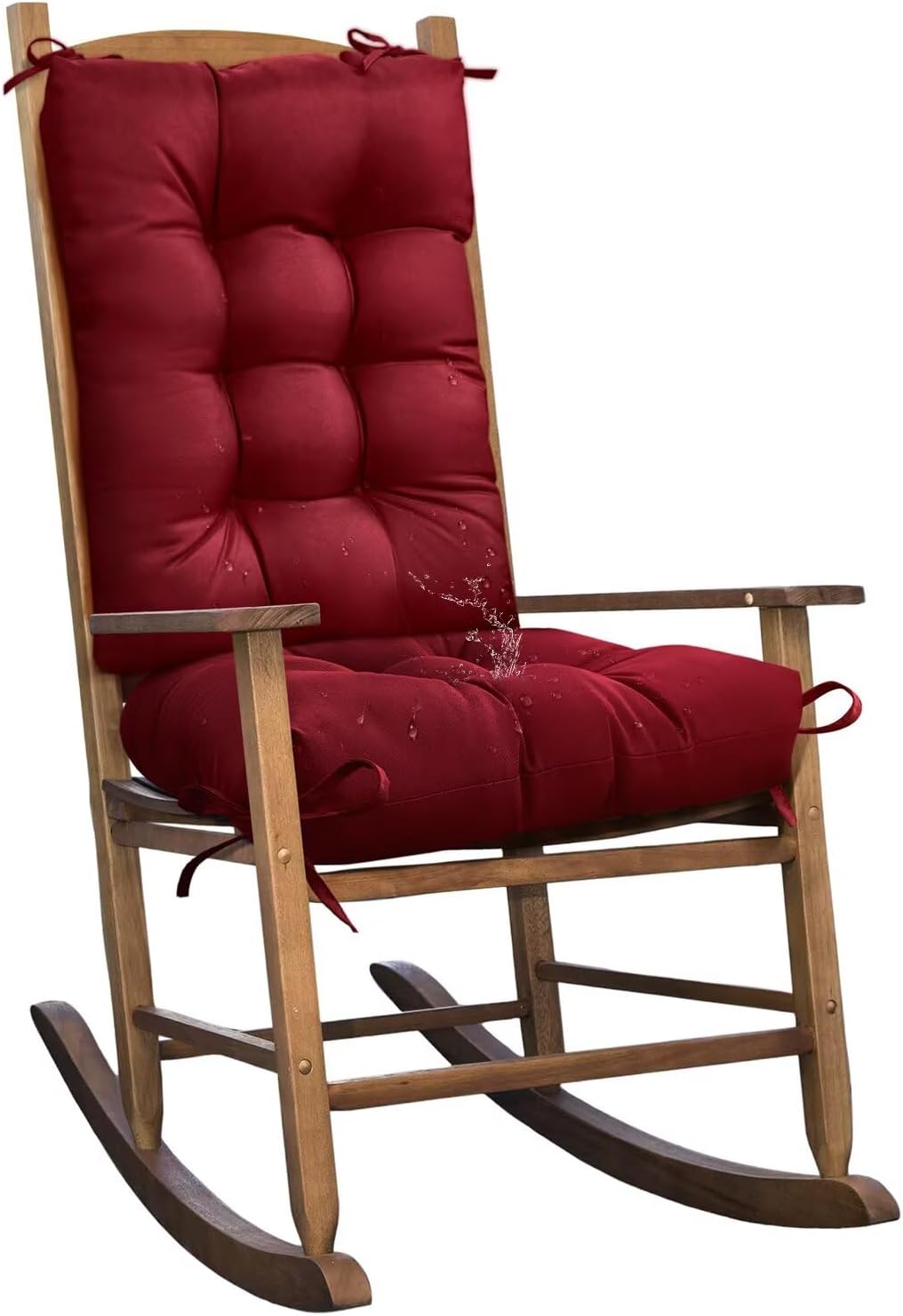 Set of 1 Indoor Outdoor Burgundy Rocking Chair Cushion for Patio