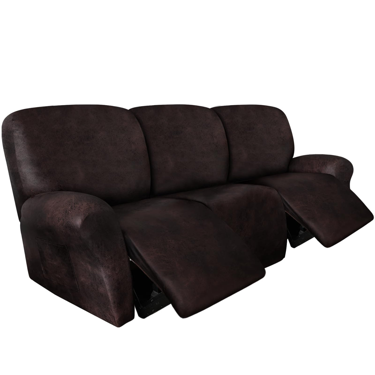 ANARACHON Leather Look Recliner Couch Cover 8-Piece Recliner Sofa Slipcovers 3 Seater for Reclining Couches Furniture Protector Spandex Fabric Washable (Recliner Sofa, Brown)