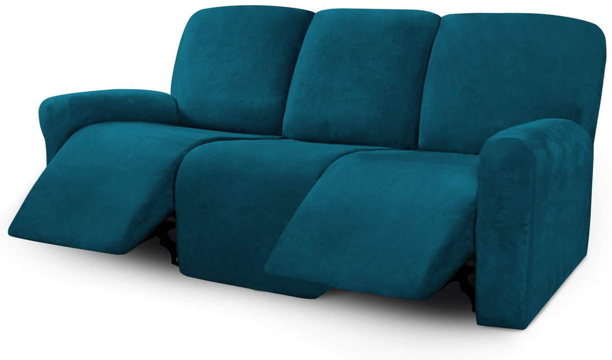 ULTICOR Velvet 8-Pieces Recliner Sofa Covers Stretch Reclining Couch Covers for 3 Cushion Reclining Sofa Slipcovers Furniture Covers Thick Soft Washable (3 Seater Recliner Cover, Taupe)