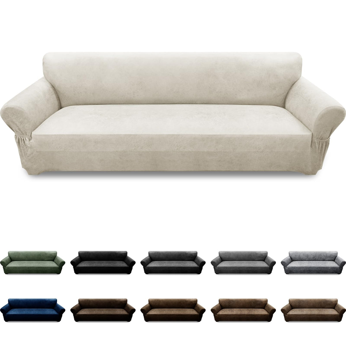 Couch Cover Leather Look 3 Seater Couch Sofa Cover 1-Piece Sofa Slipcover Stretch Furniture Protector with Elastic Bottom & Pockets(Sofa, Coffee)