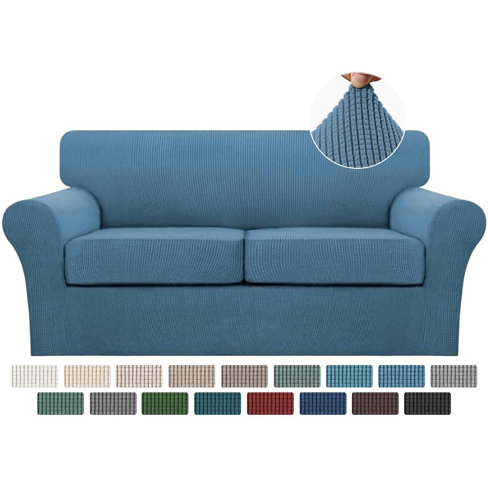 Turquoize 4 Piece Couch Cover Sofa Covers for 3 Cushion Couch Sofa Slipcovers Washable Sofa Cover for Dogs with Individual Couch Cushion Covers Feature Jacquard Fabric(3 Cushion Sofa, Biscotti Beige)