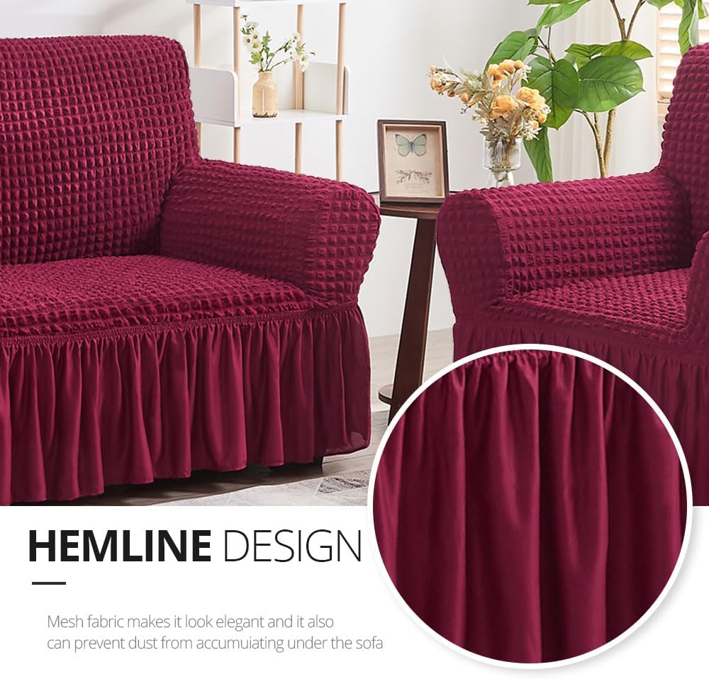 NICEEC Sofa Cover Wine Red Couch Cover Stretch Sofa Slipcovers with Skirt