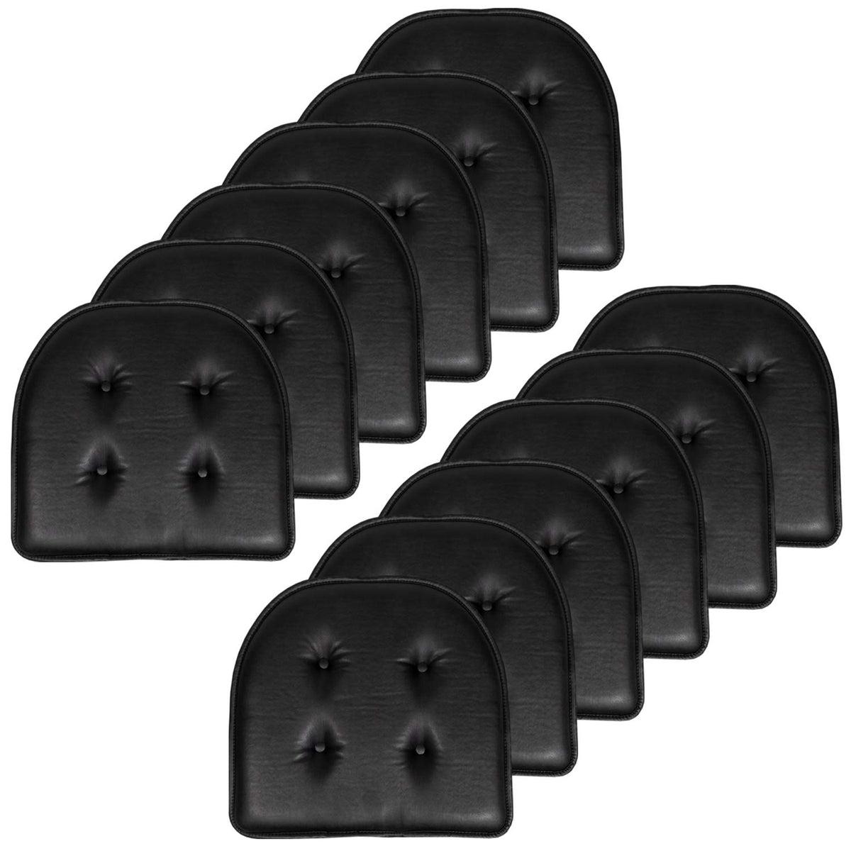 Sweet Home Collection Chair Cushion Memory Foam Pads Tufted Slip Non Skid Rubber Back U-Shaped 17" x 16" Seat Cover, 6 Pack, Checkered Taupe/White