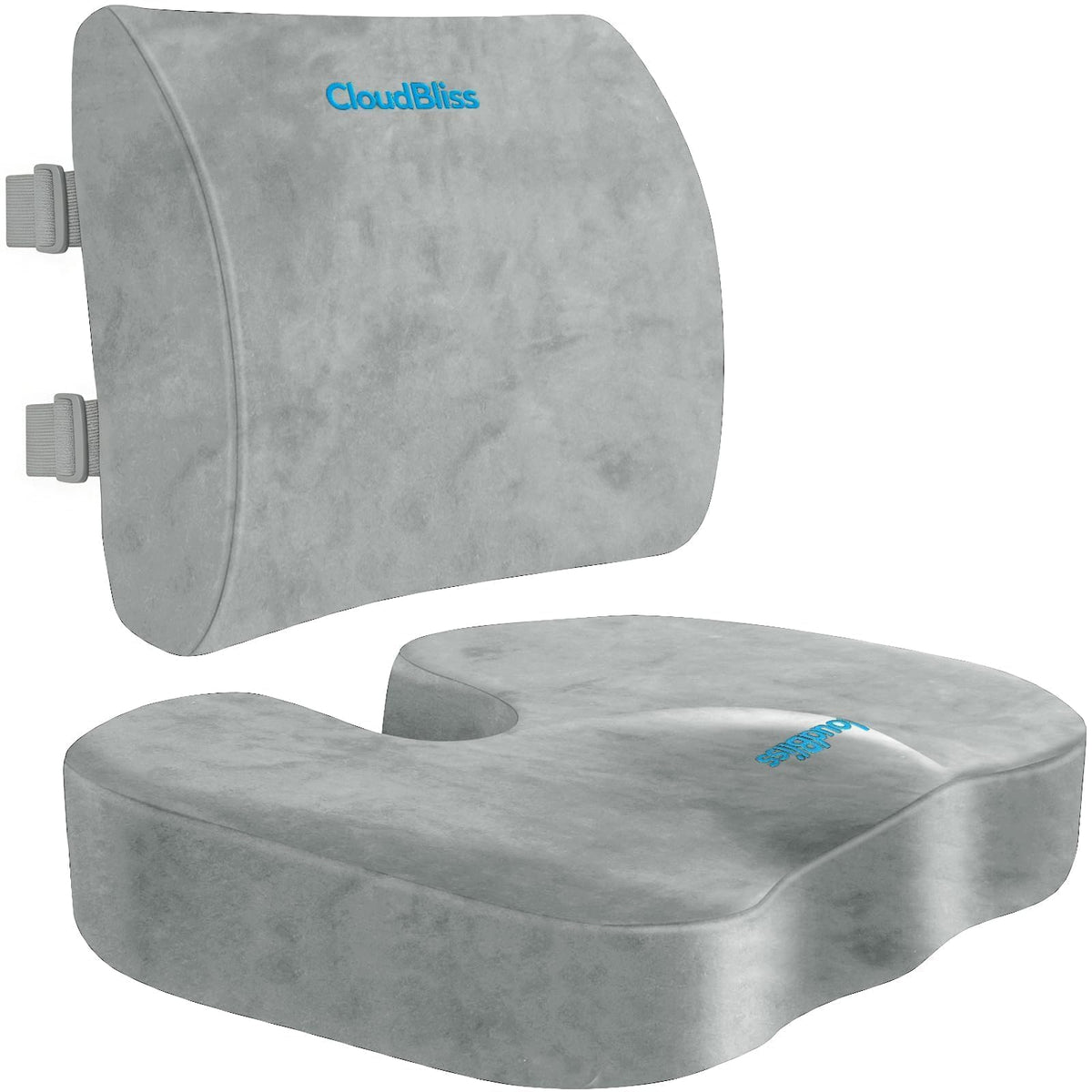 CloudBliss Ergonomic Seat Cushion & Lumbar Support Pillow Set, Black,Large