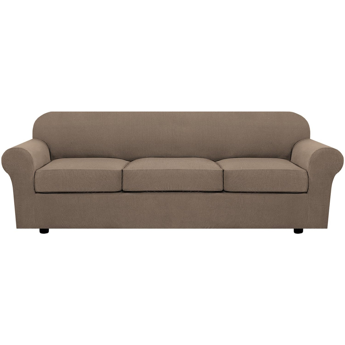 H.VERSAILTEX 4 Piece Stretch Sofa Covers for 3 Cushion Couch Covers for Living Room Furniture Slipcovers (Base Cover Plus 3 Seat Cushion Covers) Upgraded Thicker Jacquard Fabric (Sofa, Grey)