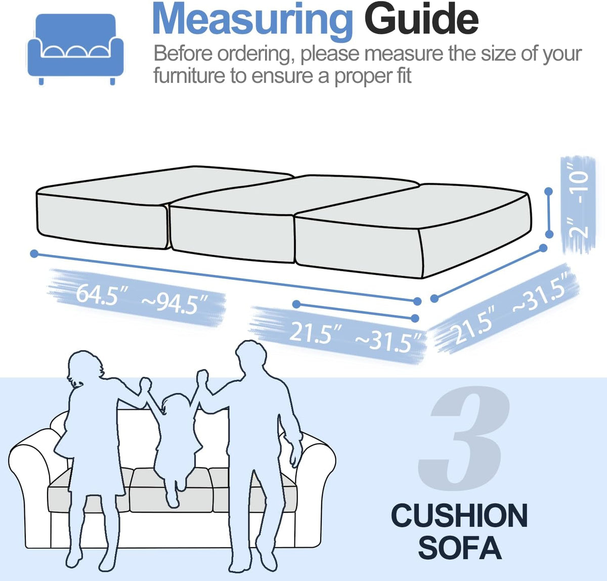 WEYOND Couch Cushion Covers L Shaped Sectional, 3PC Seat Covers, Light Grey