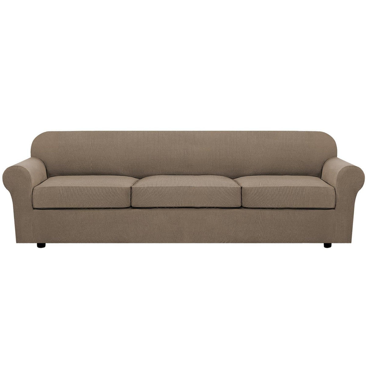 H.VERSAILTEX 4 Piece Stretch Sofa Covers for 3 Cushion Couch Covers for Living Room Furniture Slipcovers (Base Cover Plus 3 Seat Cushion Covers) Upgraded Thicker Jacquard Fabric (Sofa, Grey)