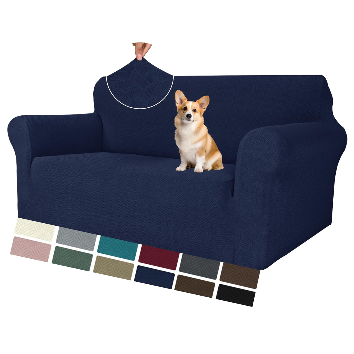 MAXIJIN Super Stretch Couch Cover for 3 Cushion Couch, 1-Piece Universal Sofa Covers Living Room Jacquard Spandex Furniture Protector Dogs Pet Friendly Fitted (Large, Gray)