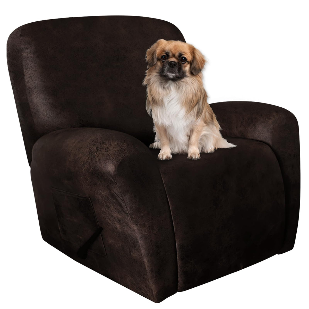 ANARACHON Leather Look Recliner Couch Cover 8-Piece Recliner Sofa Slipcovers 3 Seater for Reclining Couches Furniture Protector Spandex Fabric Washable (Recliner Sofa, Brown)