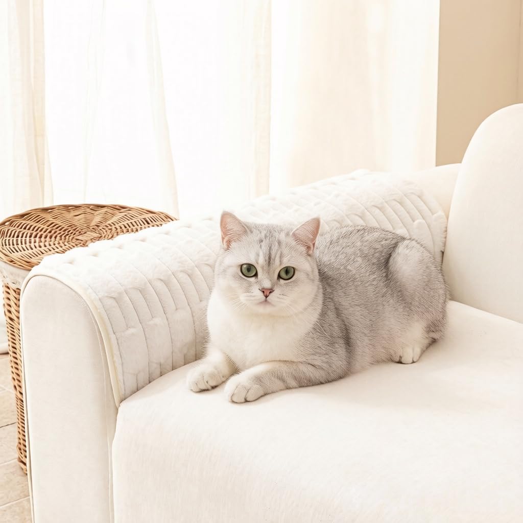 MYSKY HOME 100% Waterproof Couch Cover for Dogs, Plush Pet Couch Covers for Sofa Washable, Couch Covers for 2 Cushion Sofa Pet Friendly, Non-Slip Durable Sofa Cover Slipcover Protector, Cream, 35"x63"