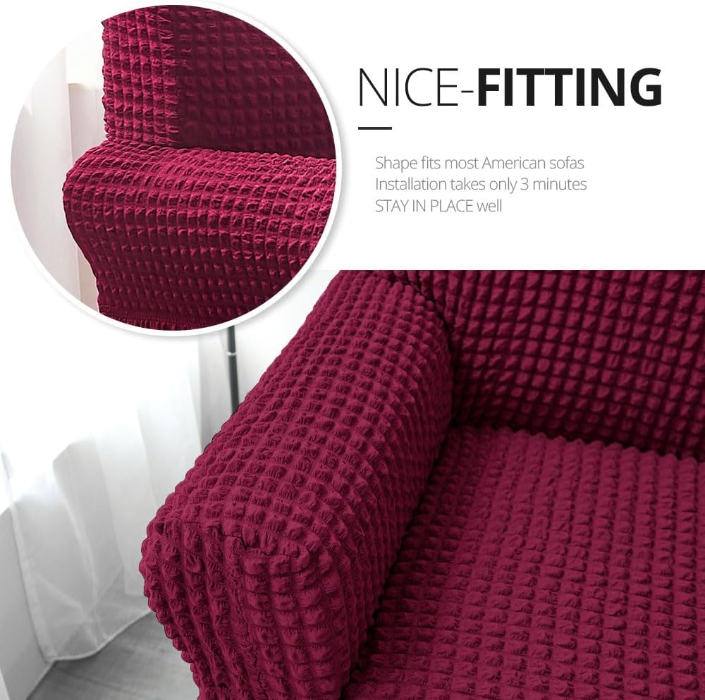 NICEEC Sofa Cover Wine Red Couch Cover Stretch Sofa Slipcovers with Skirt