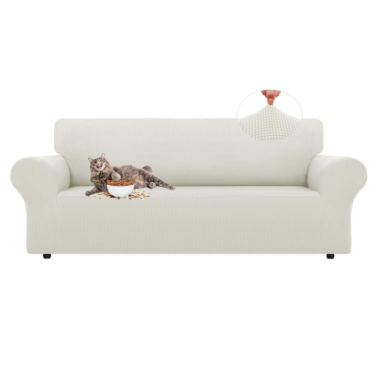 LURKA Stretch Couch Cover for Sofa, 1 Piece 3 Cushion Slipcover, Black