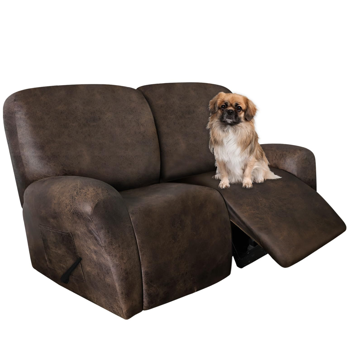 ANARACHON Leather Look Recliner Couch Cover 8-Piece Recliner Sofa Slipcovers 3 Seater for Reclining Couches Furniture Protector Spandex Fabric Washable (Recliner Sofa, Brown)