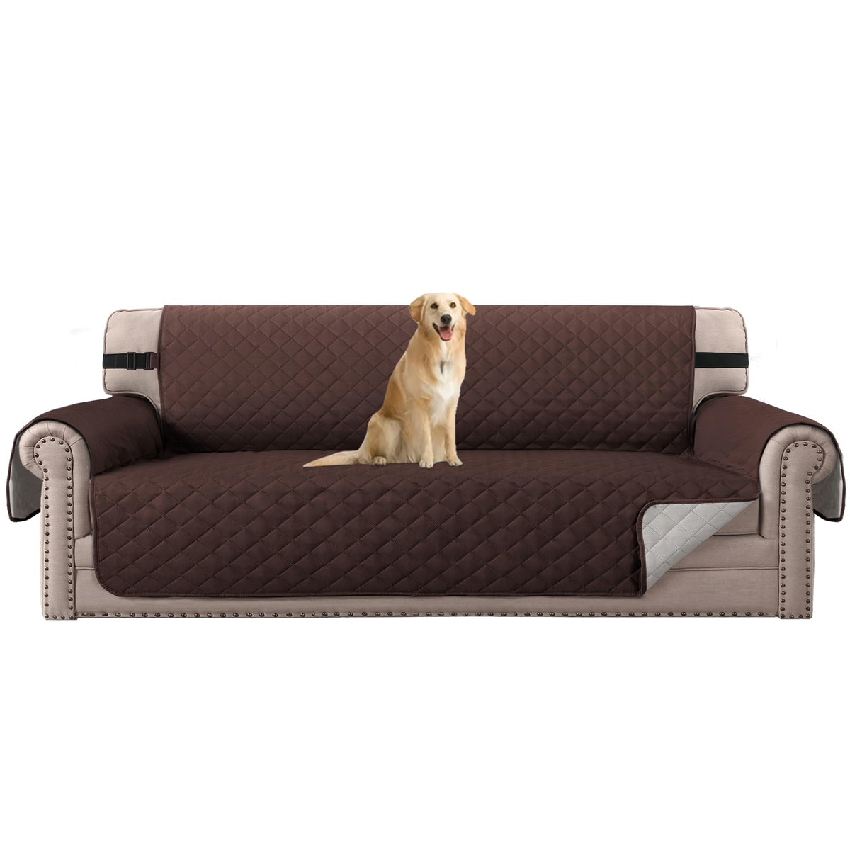 H.VERSAILTEX Reversible Sofa Cover Couch Cover for 3 Cushion Couch Water Resistant Sofa Cover for Living Room Quilted Furniture Couch Cover Washable Couch Protector(Oversized Sofa, Ivory/Beige)