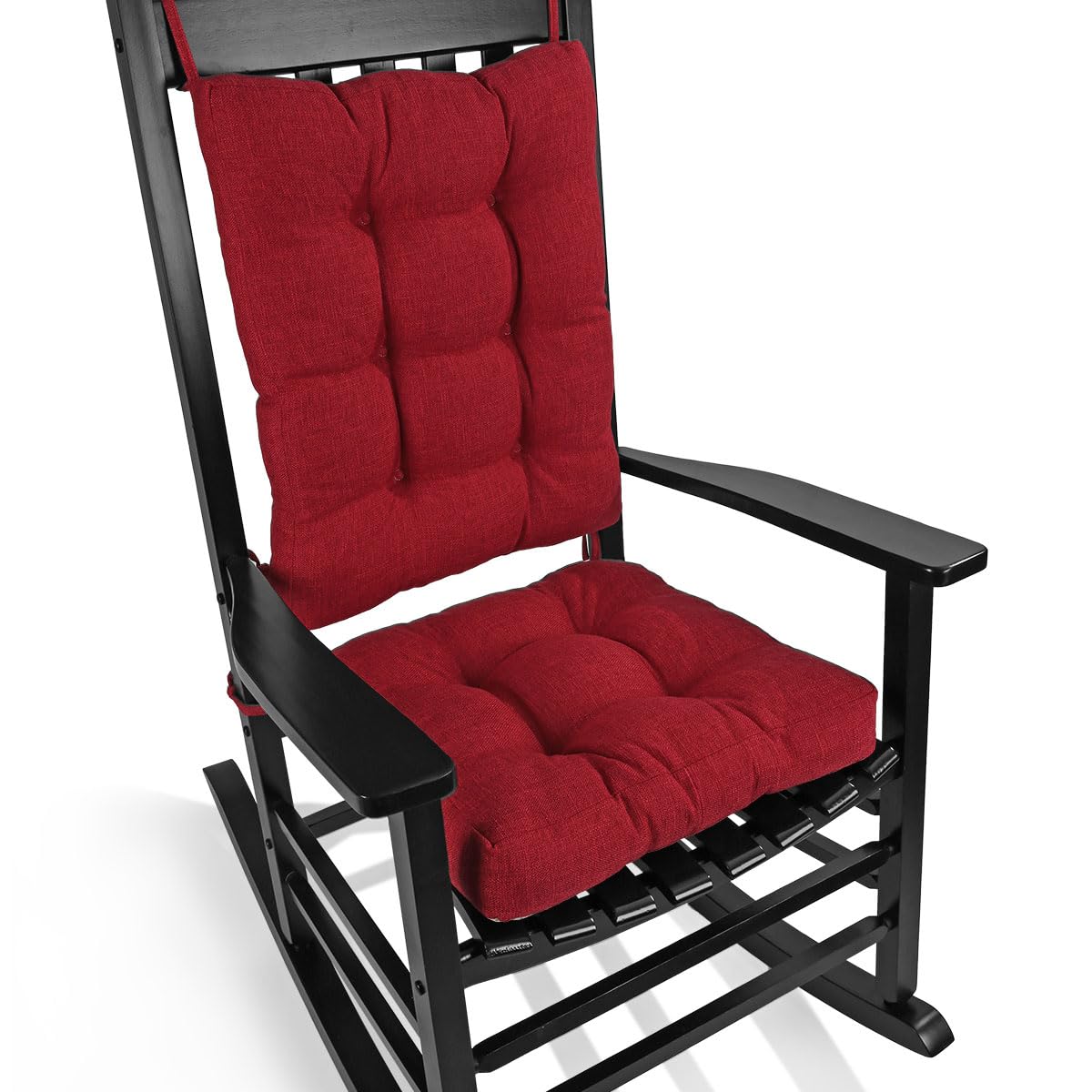 BUYUE Chair Cushion Set for Rocking Chair, Back Pillow & Seat Cushion with Ties, Original Woven Fabric Non-Slip Chair Pads for Elderly Sitting, Black