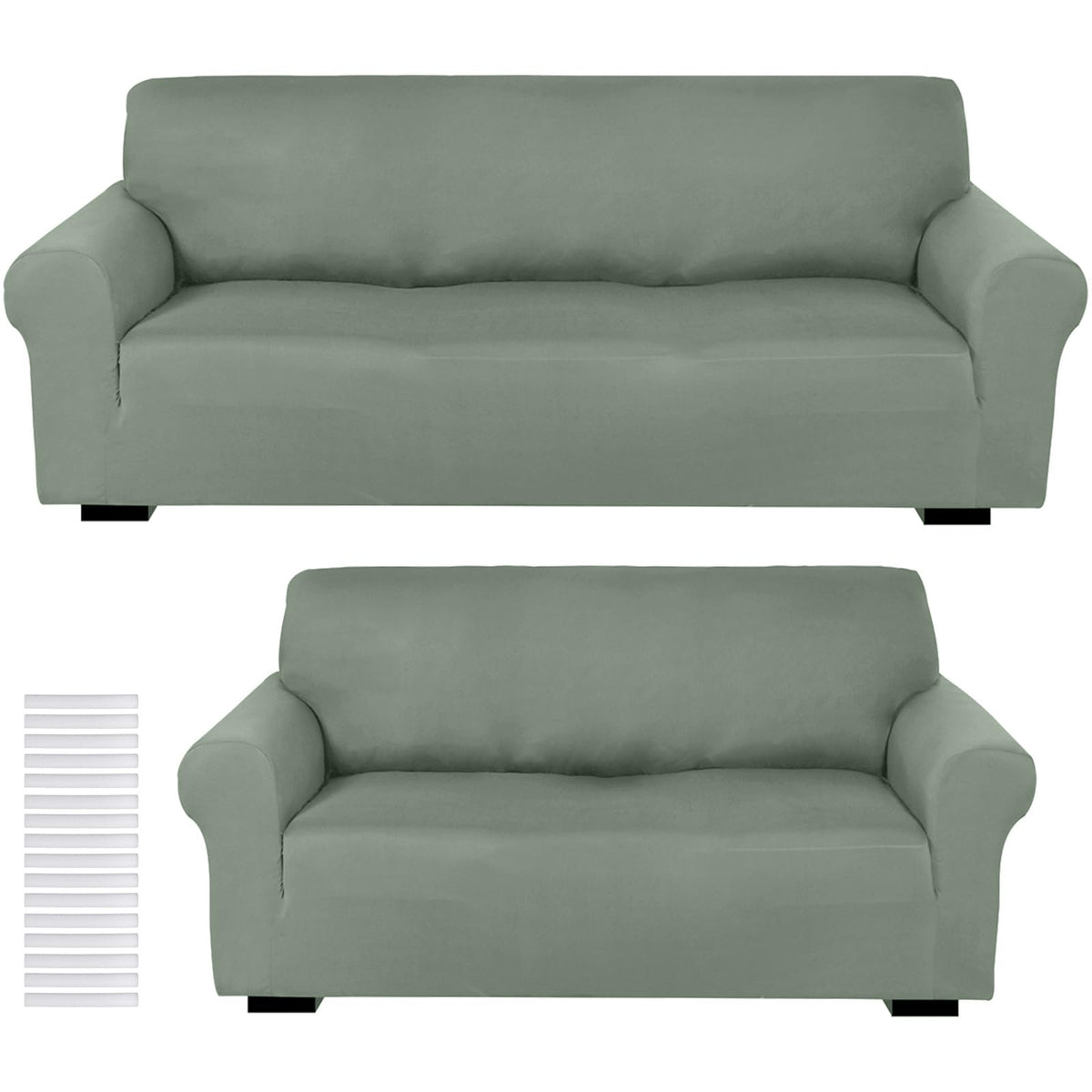 Peryiter 2 Pcs Couch and Loveseat Sofa Covers,Black,Milk Silk