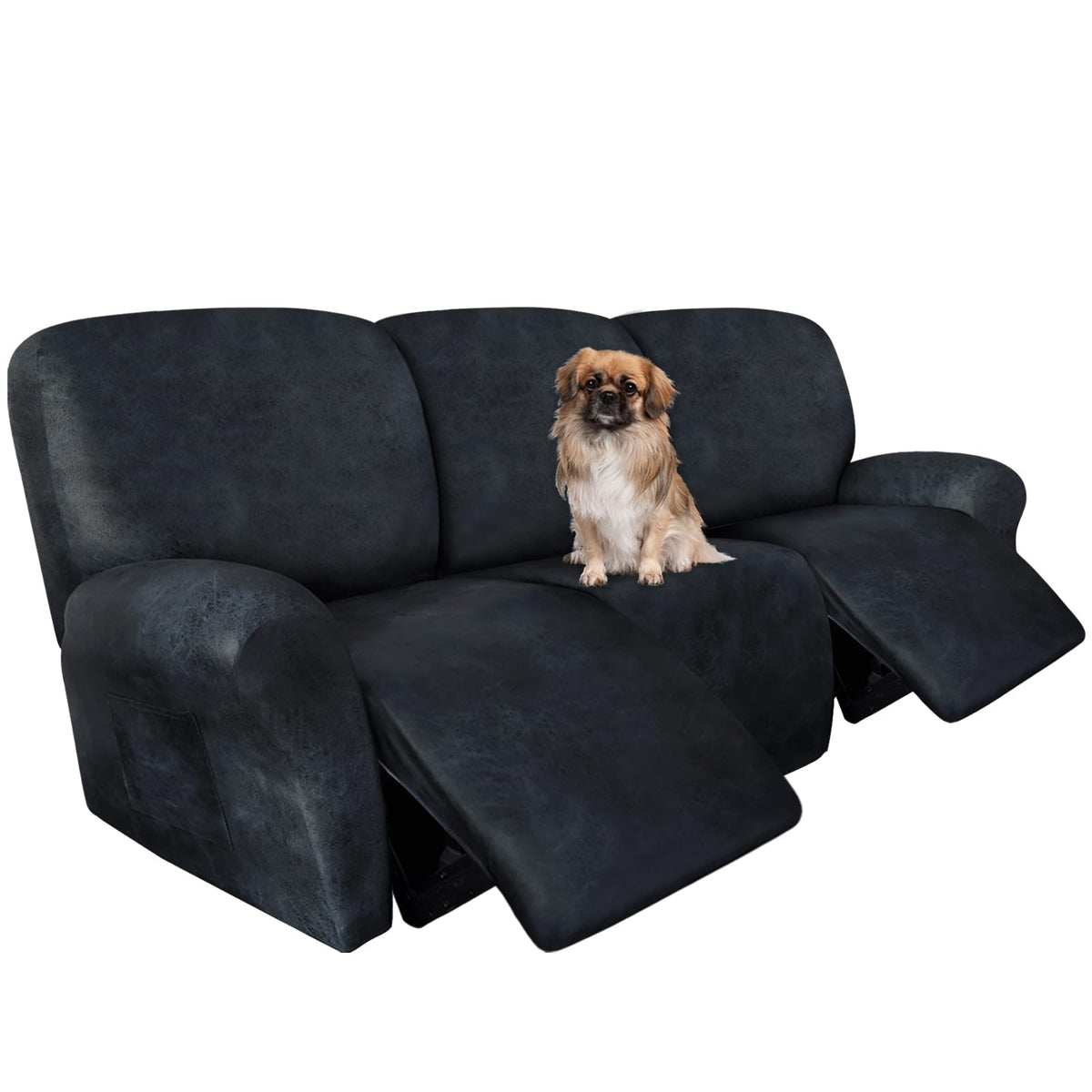 ANARACHON Leather Look Recliner Couch Cover 8-Piece Recliner Sofa Slipcovers 3 Seater for Reclining Couches Furniture Protector Spandex Fabric Washable (Recliner Sofa, Brown)