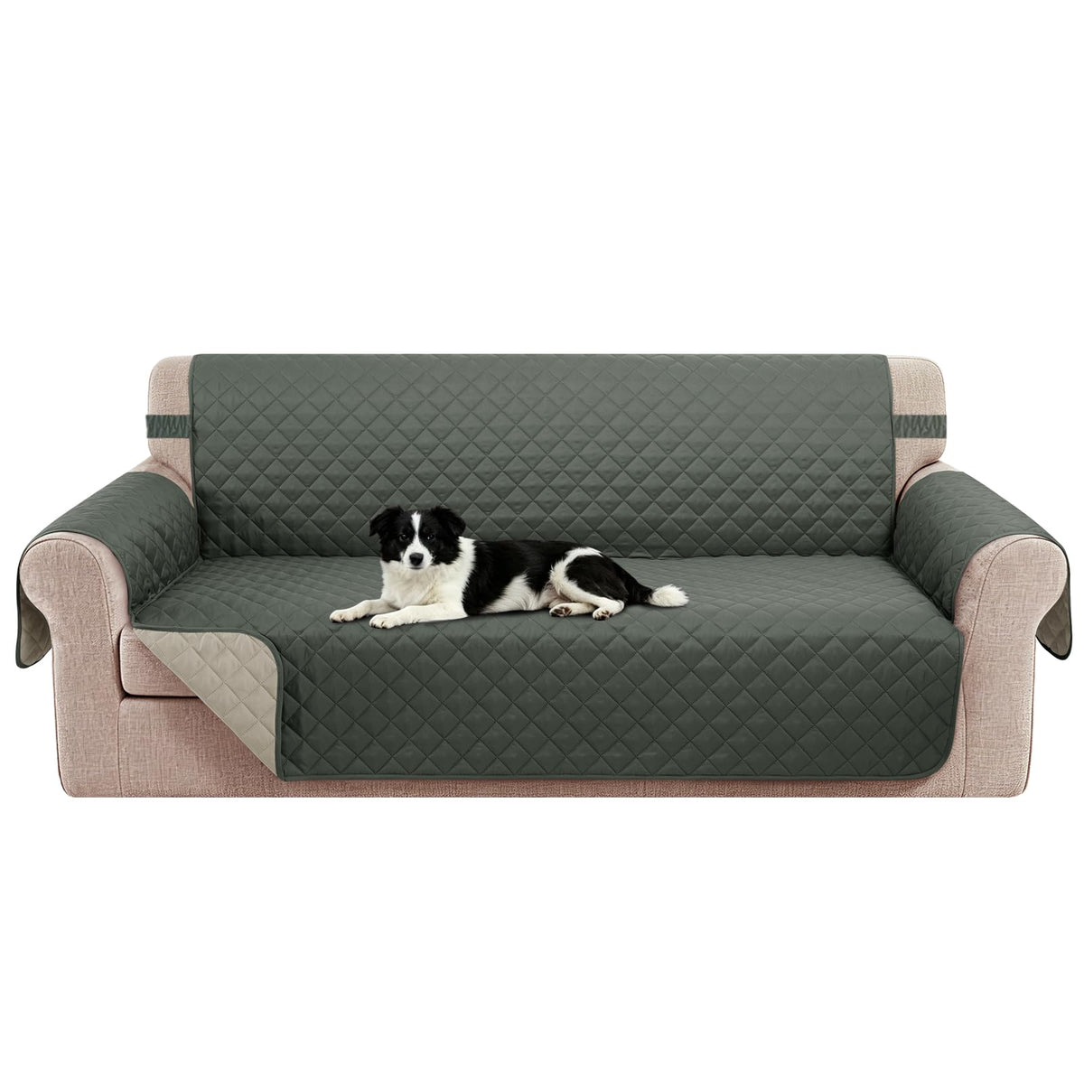 Reversible Sofa Cover for 3 Cushion, Chocolate/Beige