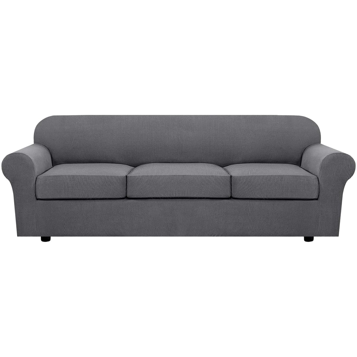 H.VERSAILTEX 4 Piece Stretch Sofa Covers for 3 Cushion Couch Covers for Living Room Furniture Slipcovers (Base Cover Plus 3 Seat Cushion Covers) Upgraded Thicker Jacquard Fabric (Sofa, Grey)