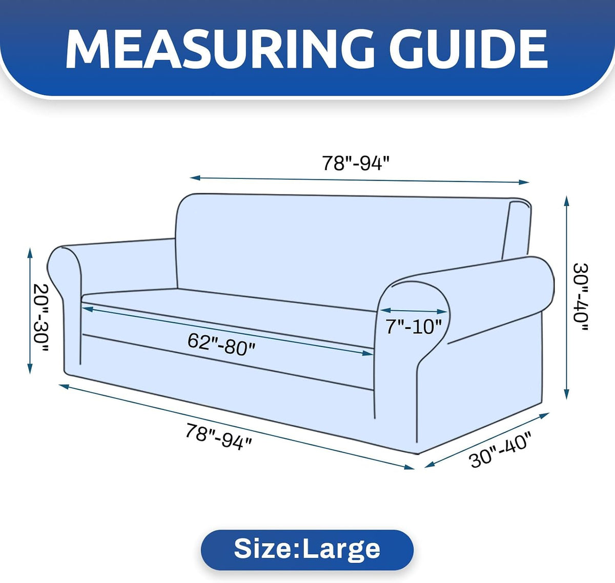 KEKUOU Stretch Couch Covers for Sofa, 3 Cushion Couch Slipcover,Black