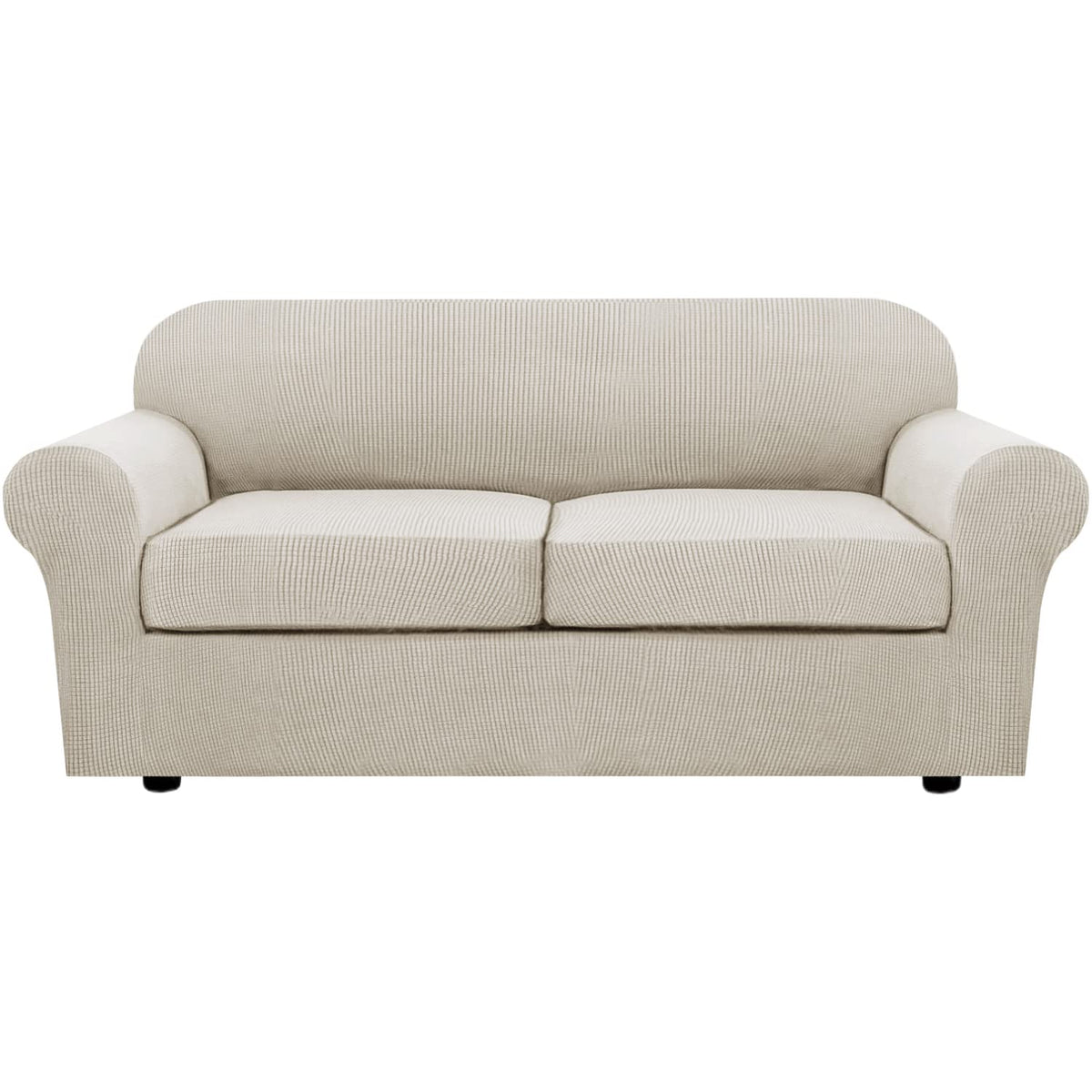 H.VERSAILTEX 4 Piece Stretch Sofa Covers for 3 Cushion Couch Covers for Living Room Furniture Slipcovers (Base Cover Plus 3 Seat Cushion Covers) Upgraded Thicker Jacquard Fabric (Sofa, Grey)