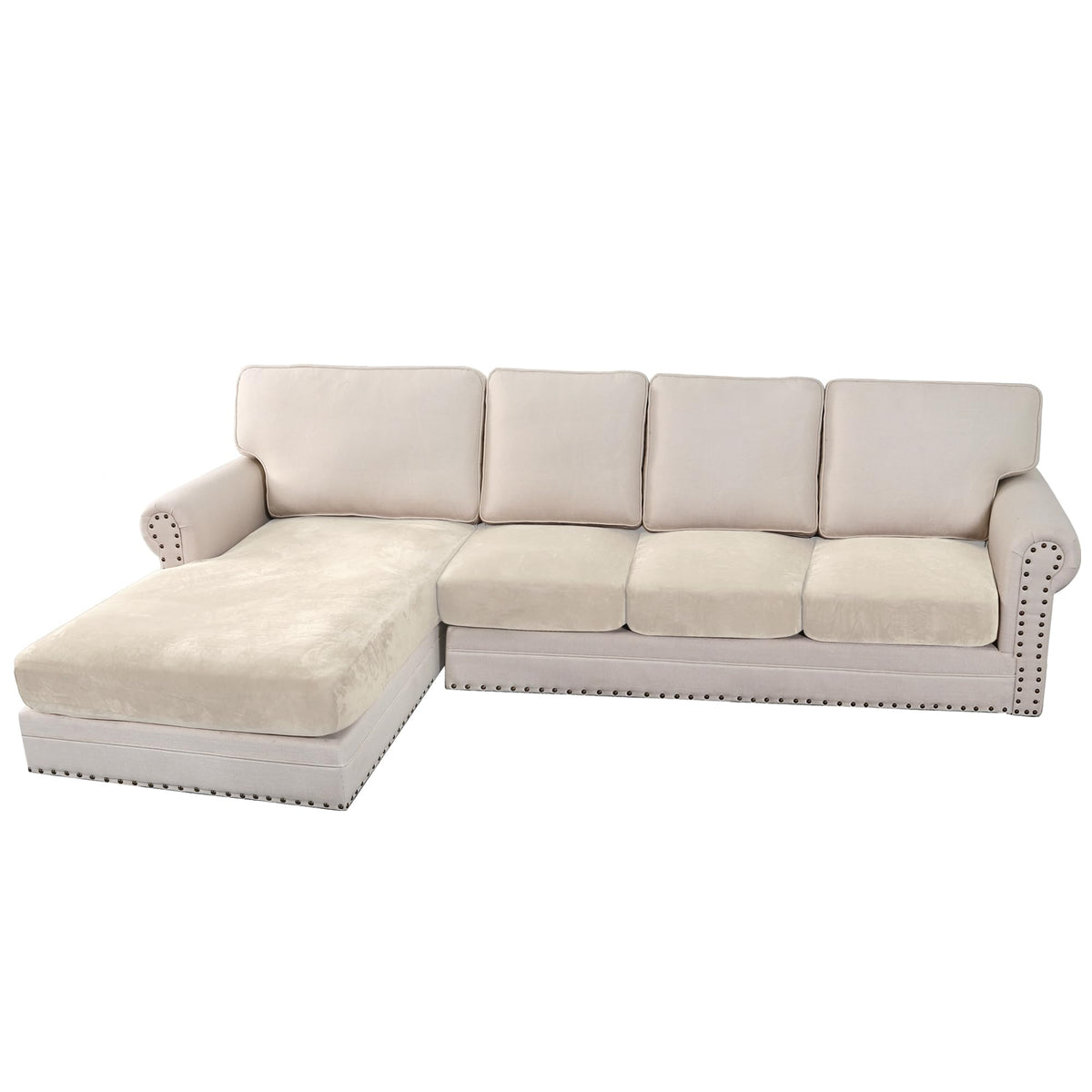 H.VERSAILTEX Velvet Stretch Couch Cushion Cover Plush Cushion Slipcover for Chair Loveseat Sofa Cushion Furniture Protector Seat Cushion Sofa Cover (2 Piece Large Sofa Cushion Covers, Ivory)