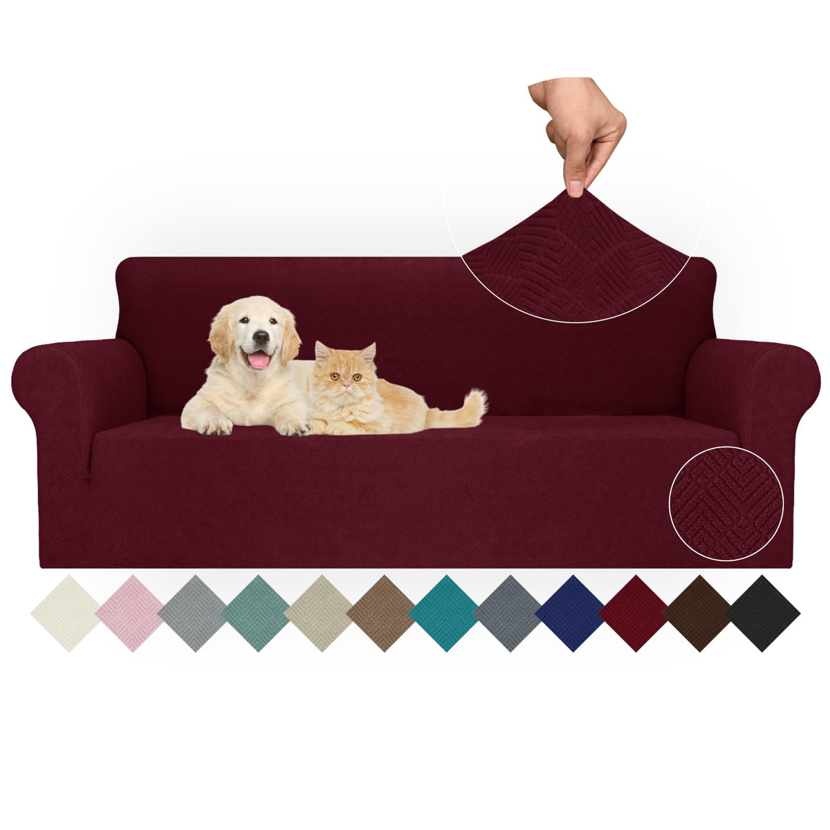 JIVINER High Stretch Couch Covers for 3 Cushion Couch 1-Piece Jacquard Sofa Slipcovers Anti Slip Sofa Cover with Elastic Bottom Furniture Protector for Kids Pets (Sofa, Light Gray and White)