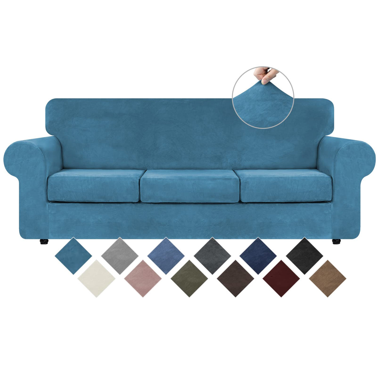 WEERRW 4 Pieces Couch Cover for Sofa Velvet Sofa Covers Washable, Dark Grey