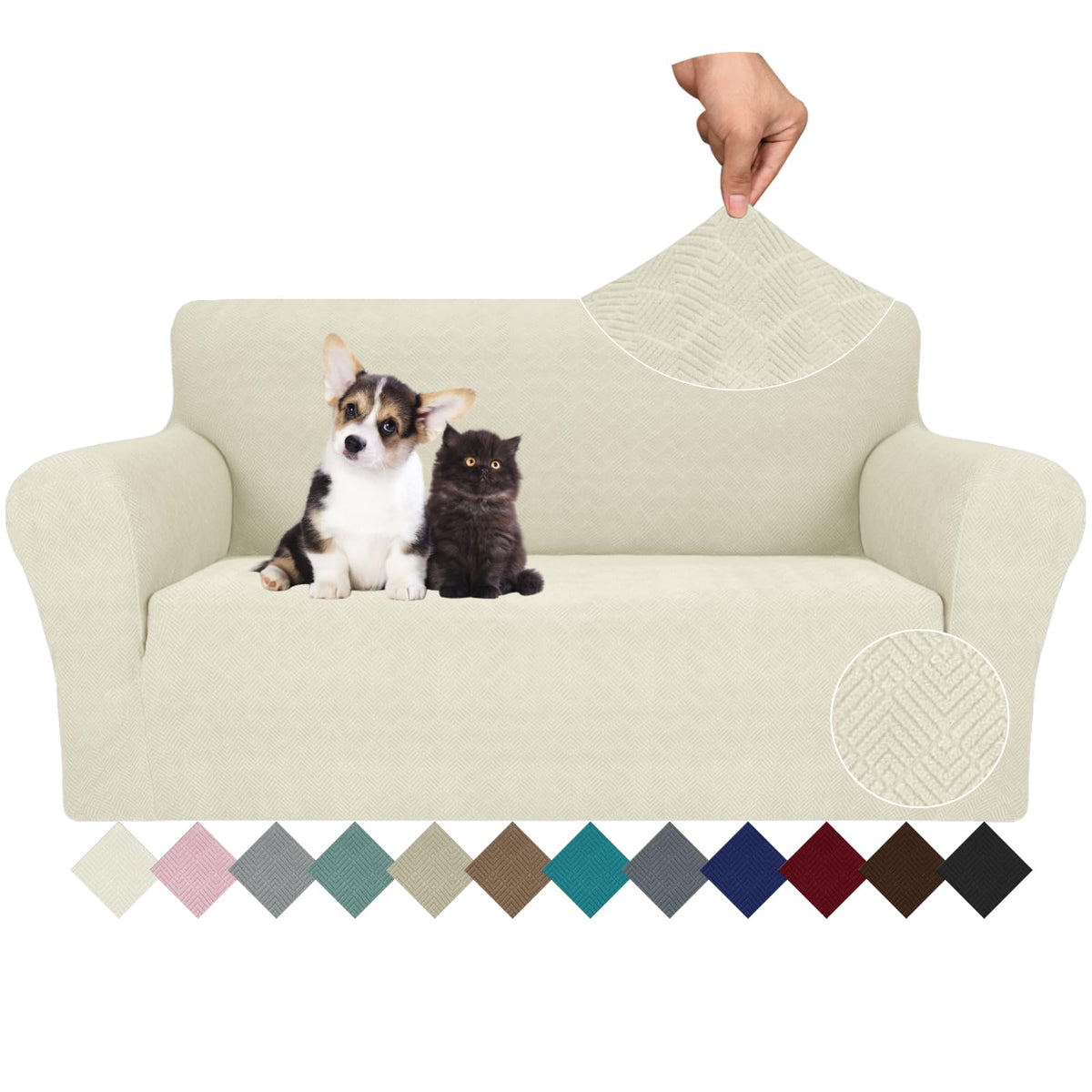 JIVINER High Stretch Couch Covers for 3 Cushion Couch 1-Piece Jacquard Sofa Slipcovers Fitted Washable Sofa Covers with Elastic Bottom Furniture Protector for Kids Pets (Sofa, Light Gray)