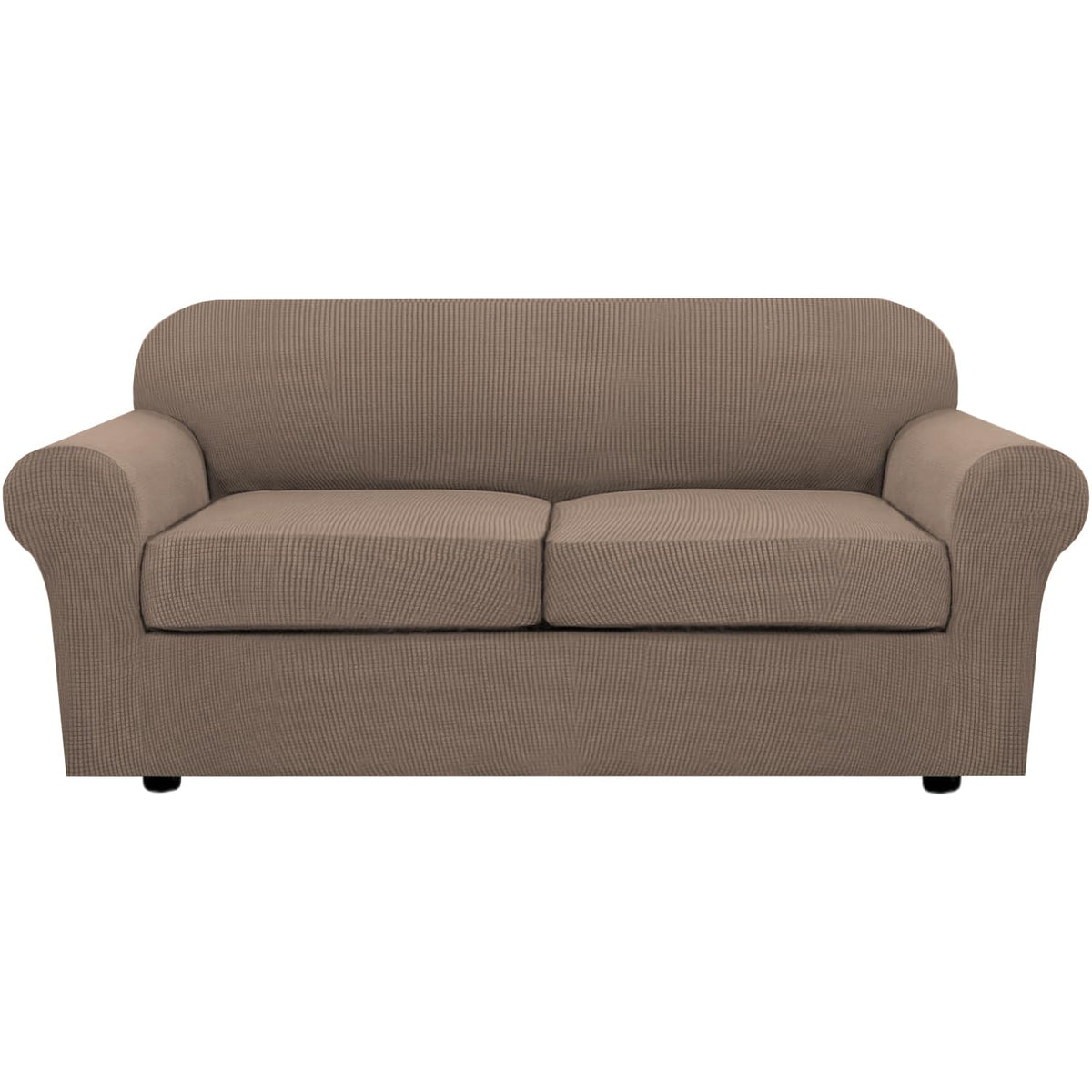 H.VERSAILTEX 4 Piece Stretch Sofa Covers for 3 Cushion Couch Covers for Living Room Furniture Slipcovers (Base Cover Plus 3 Seat Cushion Covers) Upgraded Thicker Jacquard Fabric (Sofa, Grey)