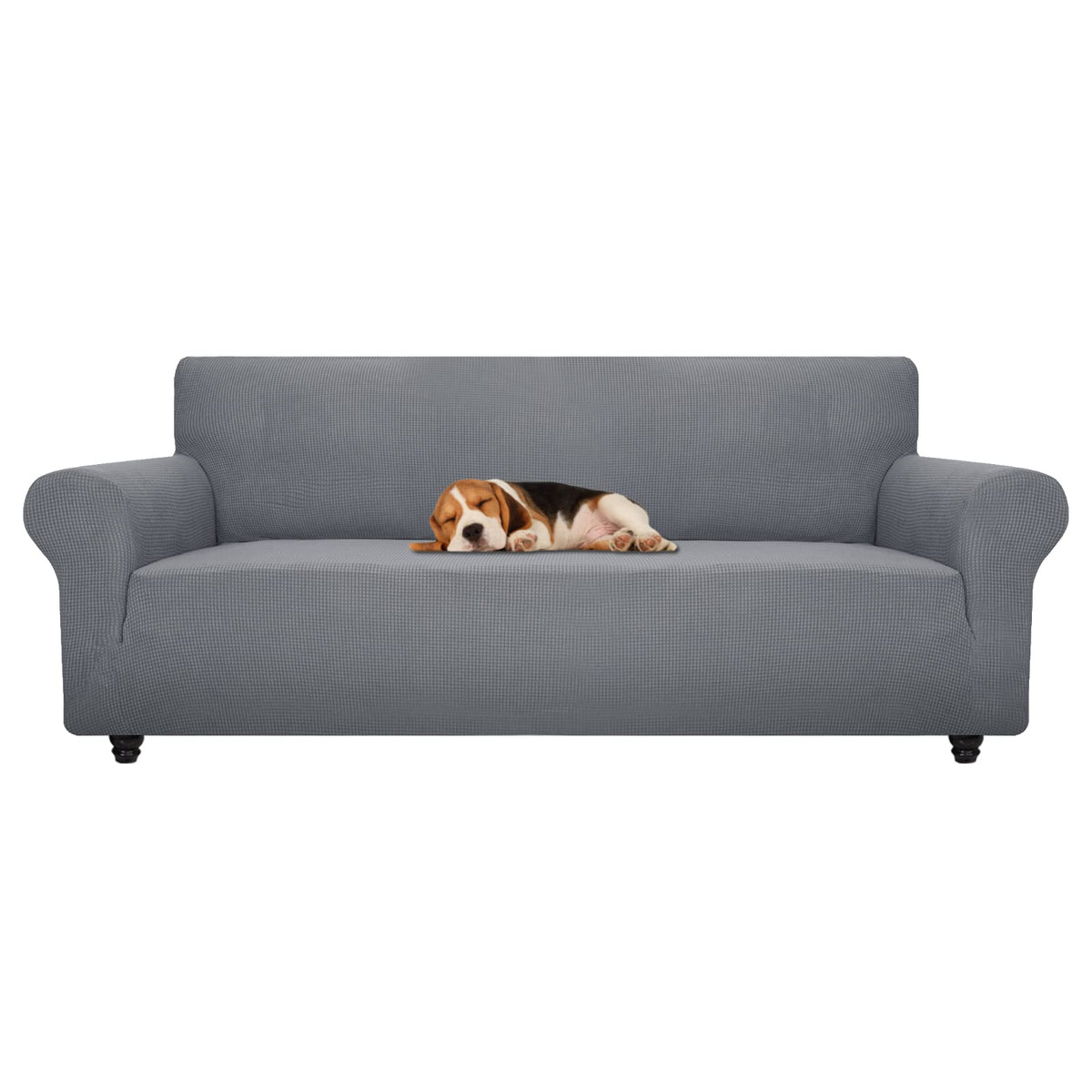 ZNSAYOTX Super Stretch Couch Cover (72"-92") Universal Sofa Covers with Elastic Bottom, Dog Cat Pets Friendly Washable Furniture Protector Fitted Sofa Slipcovers Stay in Place (Dark Grey, Sofa)