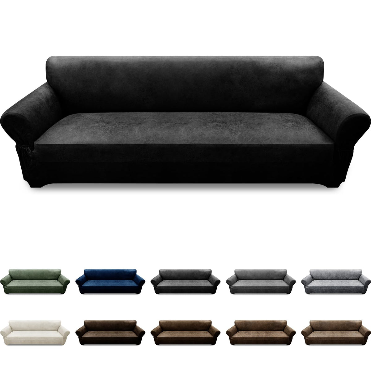 Couch Cover Leather Look 3 Seater Couch Sofa Cover 1-Piece Sofa Slipcover Stretch Furniture Protector with Elastic Bottom & Pockets(Sofa, Coffee)