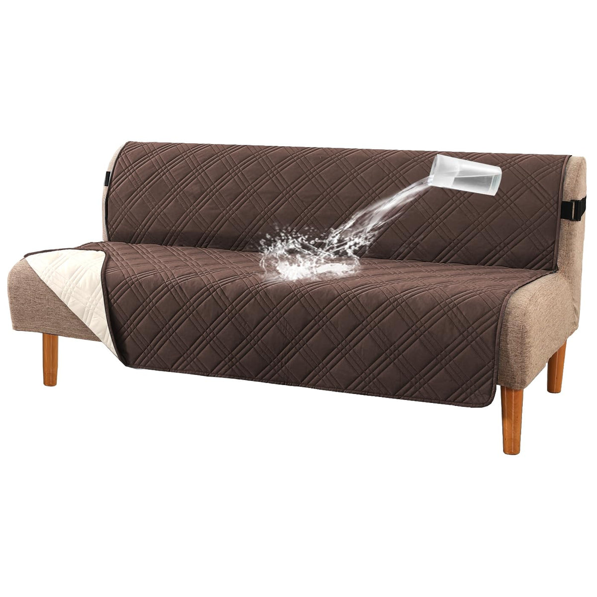 H.VERSAILTEX 100% Waterproof Couch Covers for 3 Cushion Couch Sofa Modern Sofa Slipcovers with Elastic Straps Thick Soft Furniture Protector Pet Friendly(Sofa, Grey/Beige)