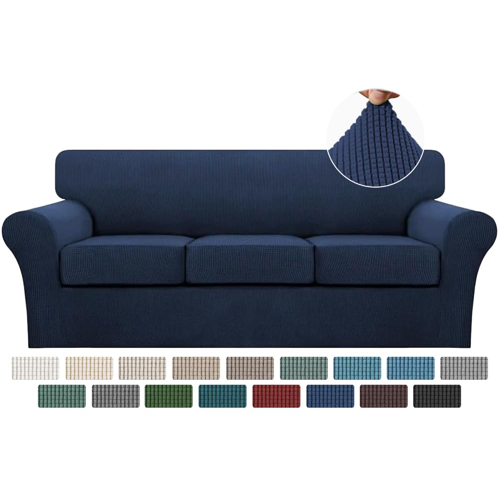 Turquoize 4 Piece Couch Cover Sofa Covers for 3 Cushion Couch Sofa Slipcovers Washable Sofa Cover for Dogs with Individual Couch Cushion Covers Feature Jacquard Fabric(3 Cushion Sofa, Biscotti Beige)