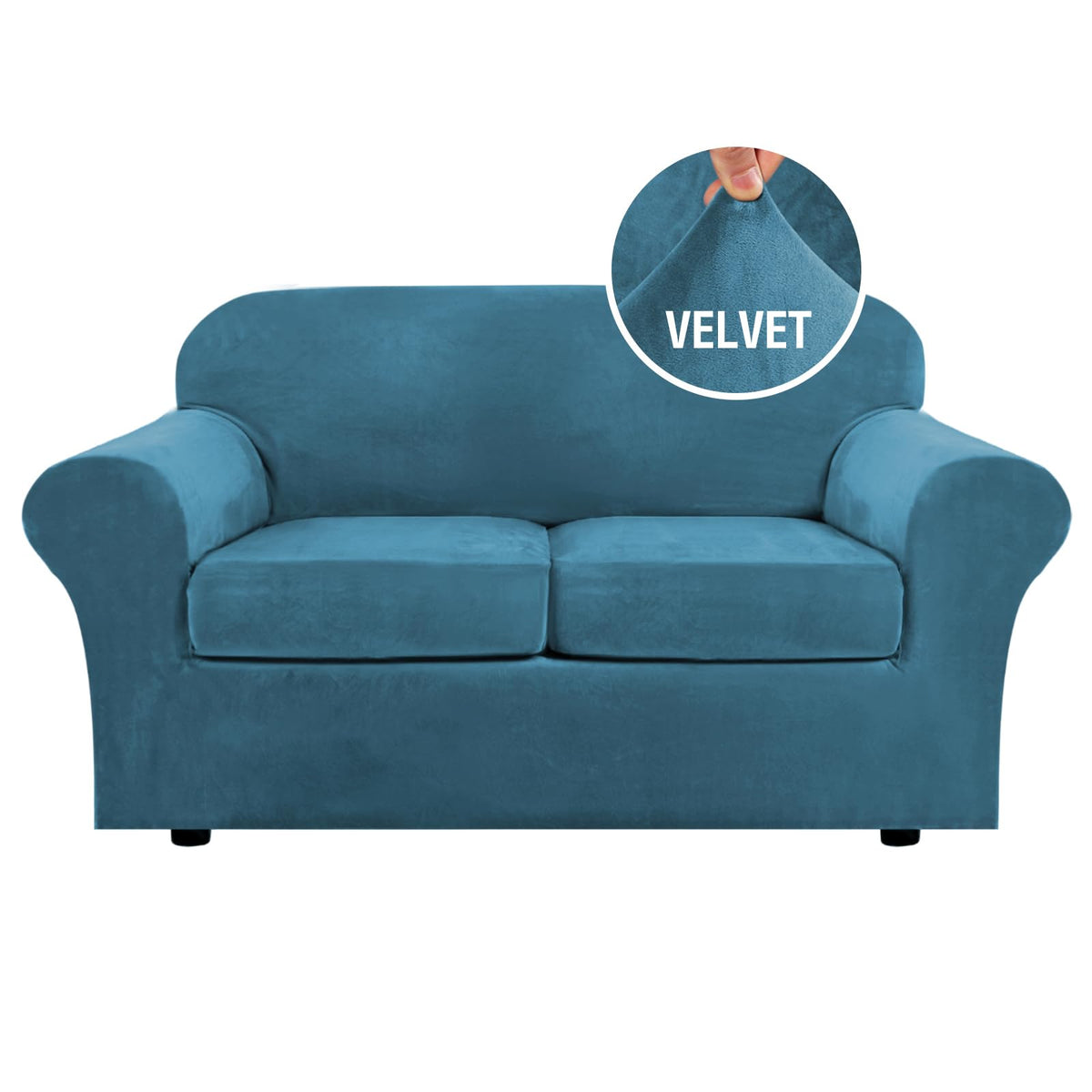 H.VERSAILTEX Modern Velvet Plush 4 Piece High Stretch Sofa Slipcover Furniture Protector Form Fit Luxury Thick Sofa Cover for 3 Cushion Couch, Machine Washable Width Up to 90 Inch(Sofa,Ivory)