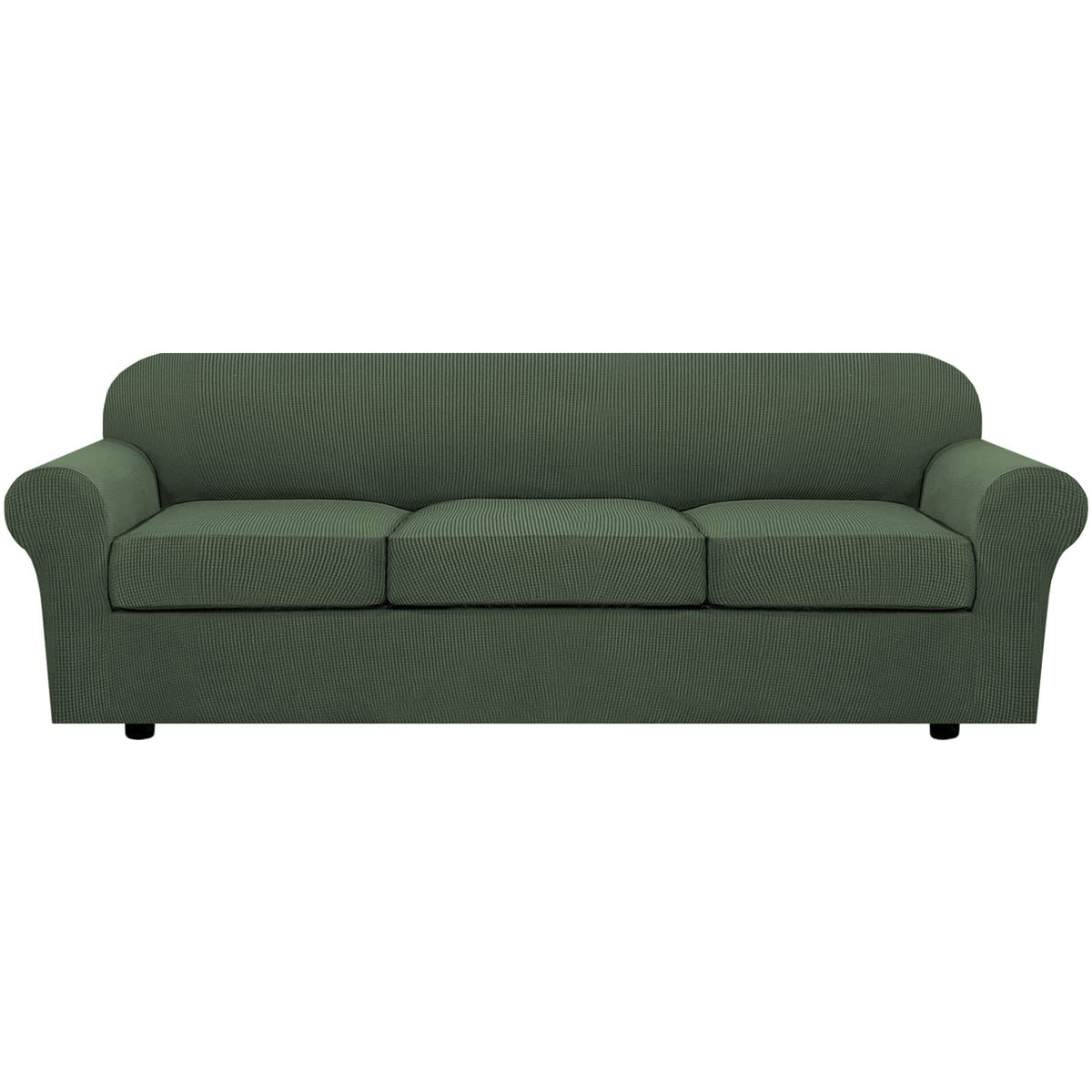 H.VERSAILTEX 4 Piece Stretch Sofa Covers for 3 Cushion Couch Covers for Living Room Furniture Slipcovers (Base Cover Plus 3 Seat Cushion Covers) Upgraded Thicker Jacquard Fabric (Sofa, Grey)