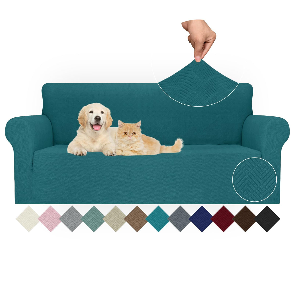 JIVINER High Stretch Couch Covers for 3 Cushion Couch 1-Piece Jacquard Sofa Slipcovers Anti Slip Sofa Cover with Elastic Bottom Furniture Protector for Kids Pets (Sofa, Light Gray and White)