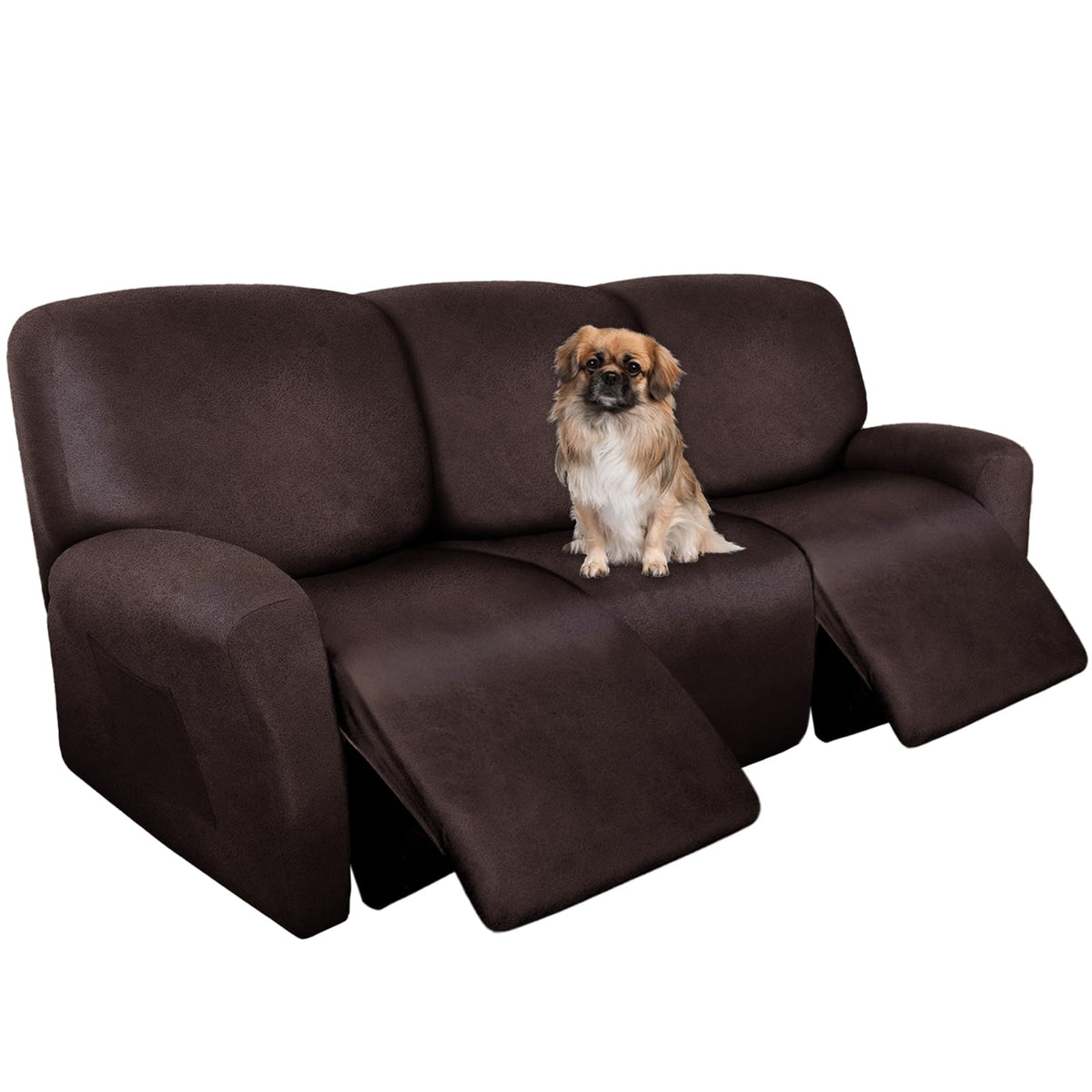 ANARACHON Leather Look Recliner Couch Cover 8-Piece Recliner Sofa Slipcovers 3 Seater for Reclining Couches Furniture Protector Spandex Fabric Washable (Recliner Sofa, Brown)