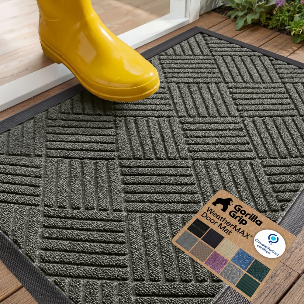 GORILLA GRIP WeatherMAX Door Mat, Indoor Outdoor Use, 29x17, Black Diamond