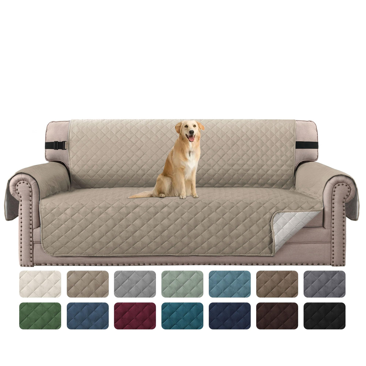H.VERSAILTEX Reversible Sofa Cover Couch Cover for 3 Cushion Couch Water Resistant Sofa Cover for Living Room Quilted Furniture Couch Cover Washable Couch Protector(Oversized Sofa, Ivory/Beige)