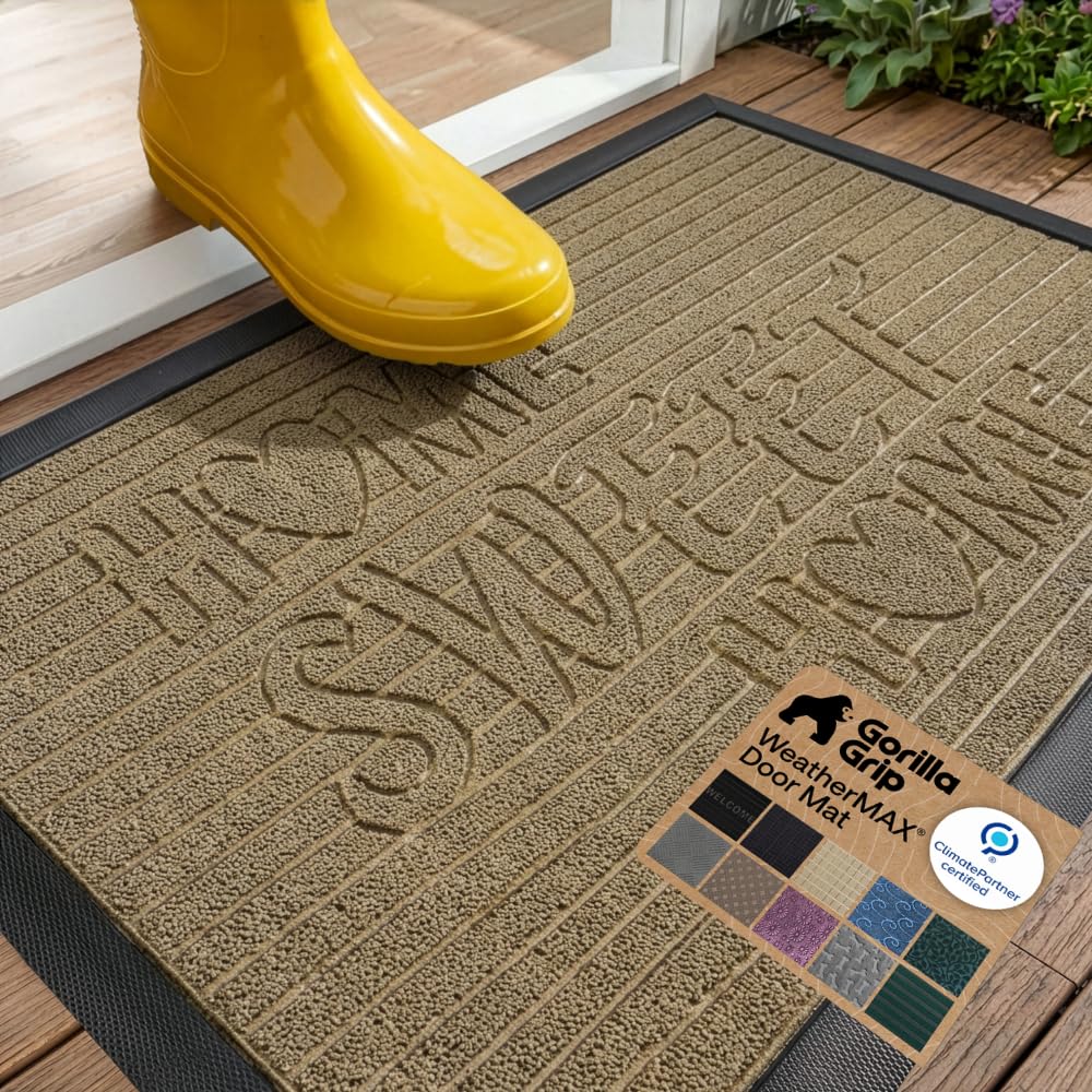 GORILLA GRIP WeatherMAX Door Mat, Indoor Outdoor Use, 29x17, Green Leaves
