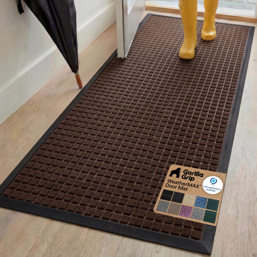 GORILLA GRIP WeatherMAX Door Mat, Indoor Outdoor Use, 29x17, Green Palm