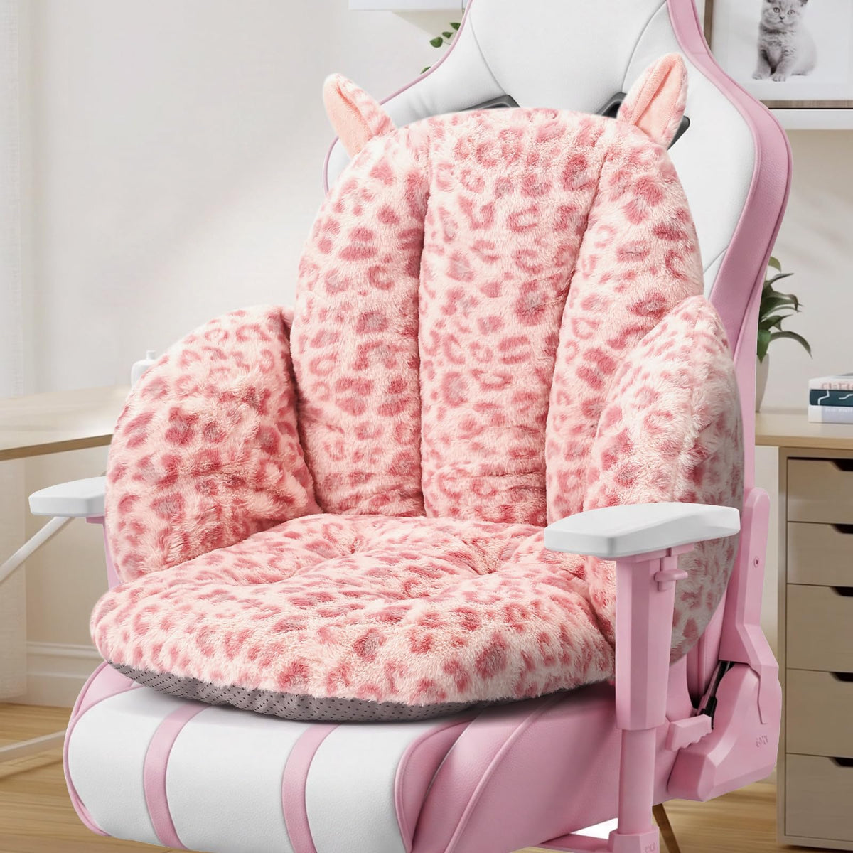 DOBUONO Comfy Office Chair Cushion: 17.5" L x 17.5" W x 18" H Cute Seat Cushion Kawaii Cushion for Gaming Chair with Backrest Non-Slip Floor Seating for Adults and Pets Pink Stuff for Room Decor