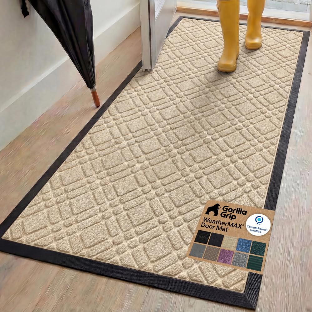 GORILLA GRIP WeatherMAX Door Mat, Indoor Outdoor Use, 29x17, Green Leaves