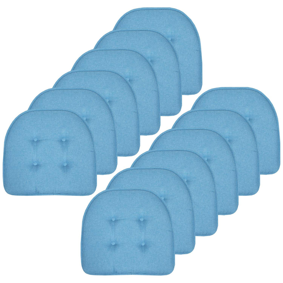 Sweet Home Collection Chair Cushion Memory Foam Pads Tufted Slip Non Skid Rubber Back U-Shaped 17" x 16" Seat Cover, 6 Pack, Checkered Taupe/White