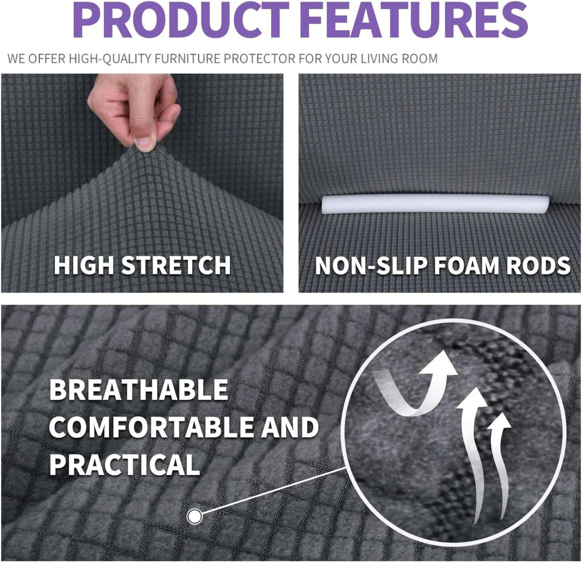 ZNSAYOTX Super Stretch Couch Cover (72"-92") Universal Sofa Covers with Elastic Bottom, Dog Cat Pets Friendly Washable Furniture Protector Fitted Sofa Slipcovers Stay in Place (Dark Grey, Sofa)
