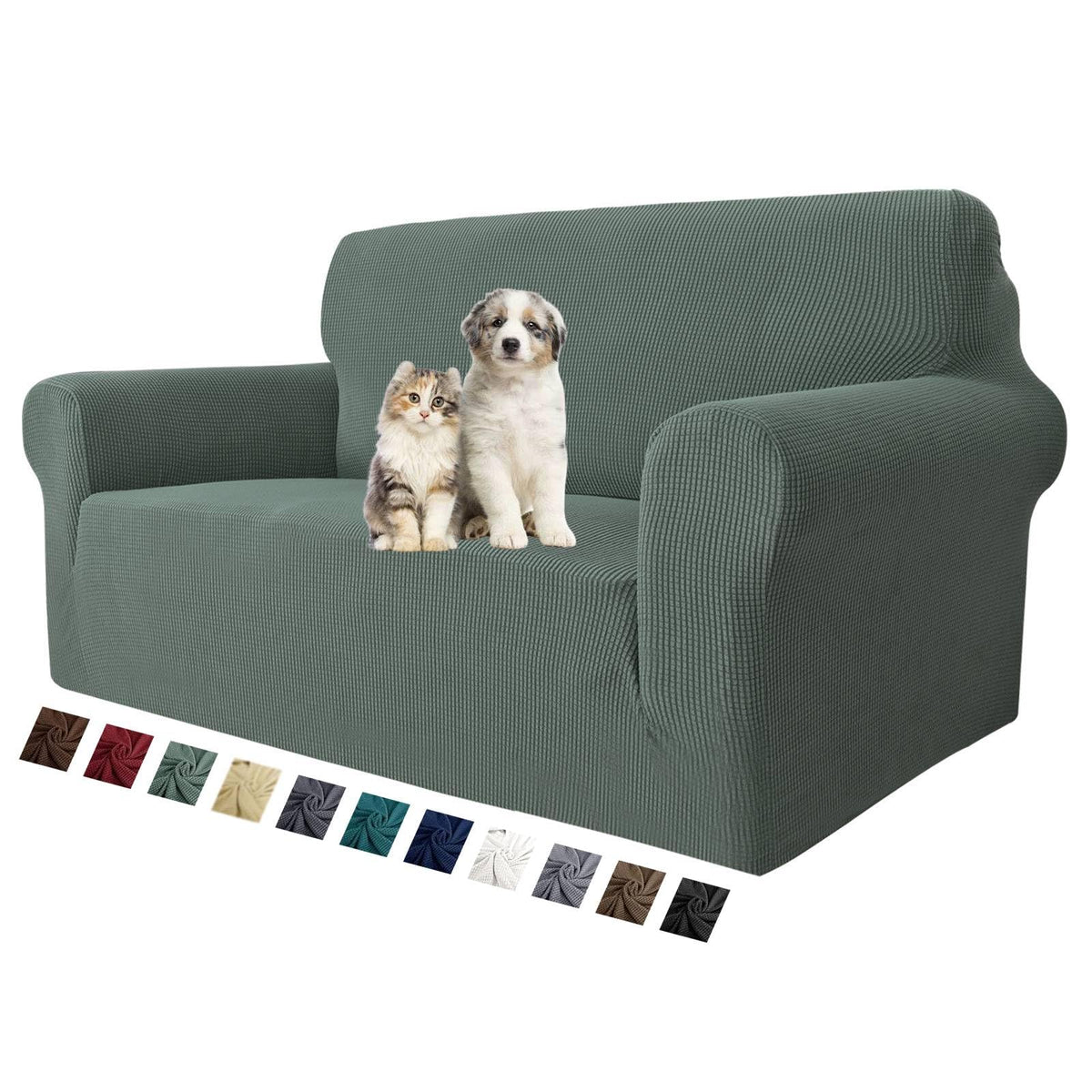 MAXIJIN Super Stretch Couch Cover for 3 Cushion Couch, 1-Piece Universal Sofa Covers Living Room Jacquard Spandex Furniture Protector Dogs Pet Friendly Fitted (Large, Gray)