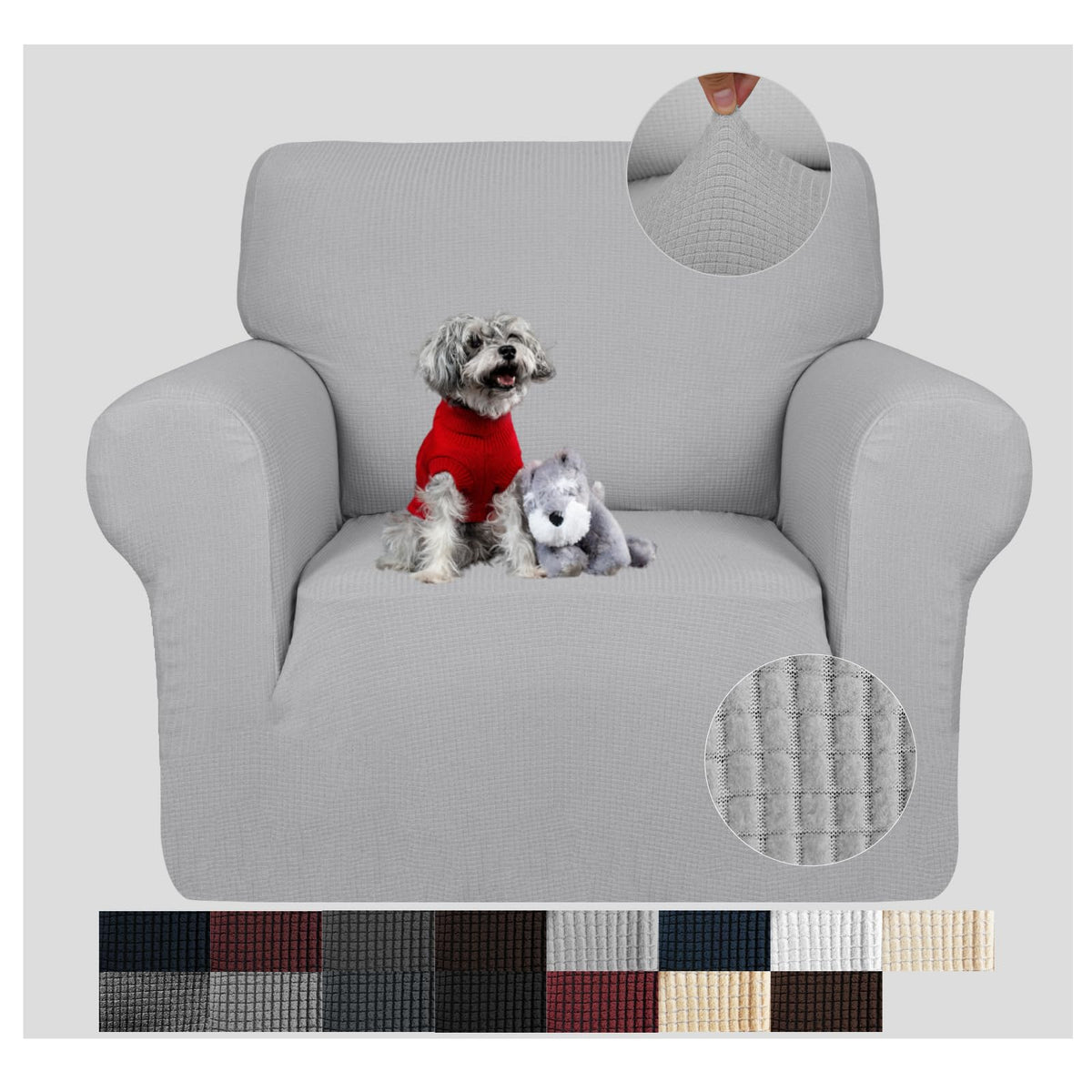 JIVINER High Stretch Couch Covers for 3 Cushion Couch 1-Piece Jacquard Sofa Slipcovers Fitted Washable Sofa Covers with Elastic Bottom Furniture Protector for Kids Pets (Sofa, Light Gray)