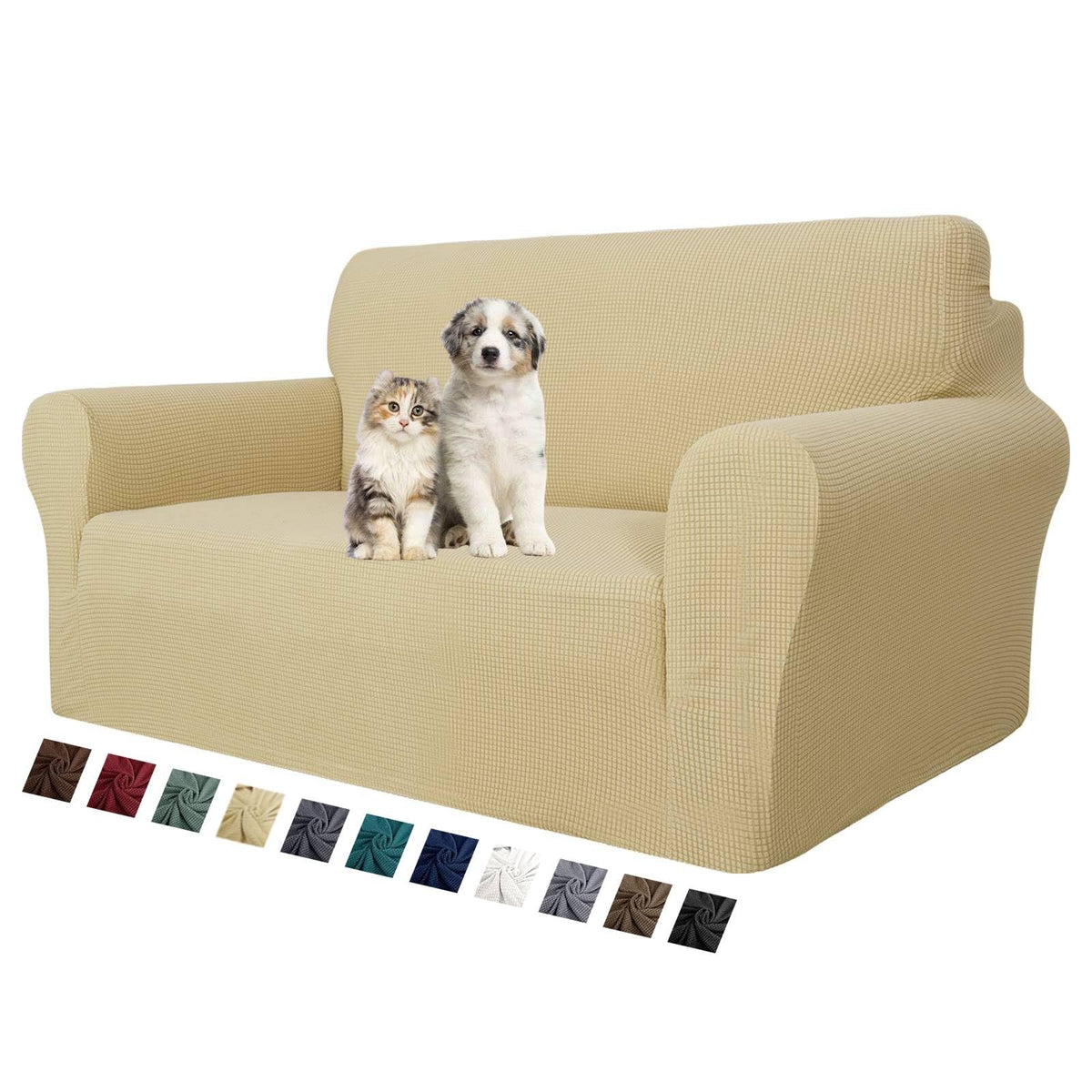 MAXIJIN Super Stretch Couch Cover for 3 Cushion Couch, 1-Piece Universal Sofa Covers Living Room Jacquard Spandex Furniture Protector Dogs Pet Friendly Fitted (Large, Gray)