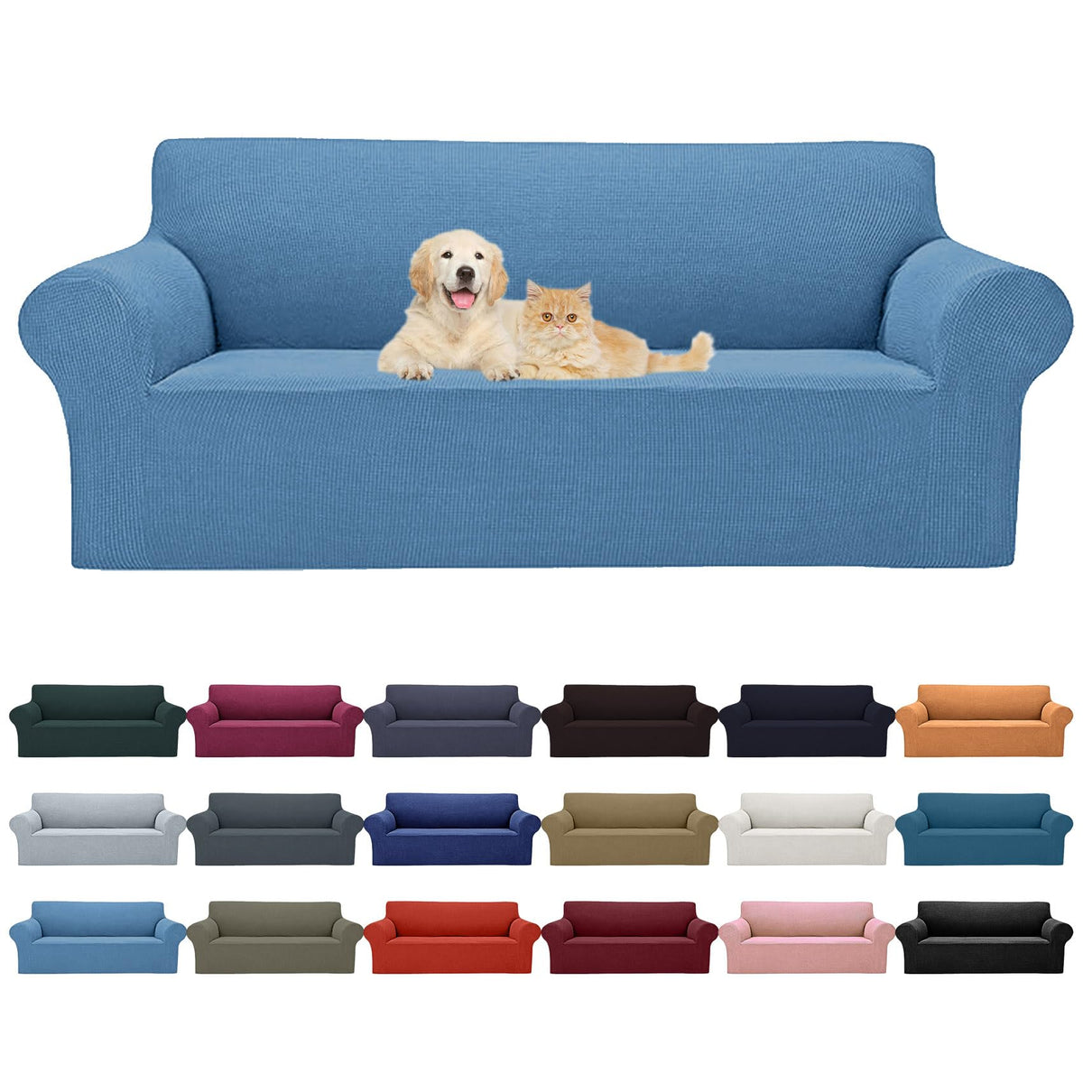 Cupuamon 2026 New Stretch Sofa Slipcovers Couch Cover for 3 Cushion Furniture Protector Sofa Covers with Elastic Bottom Jacquard Fabric Small Checks for Pets, Kids -Sofa, Black
